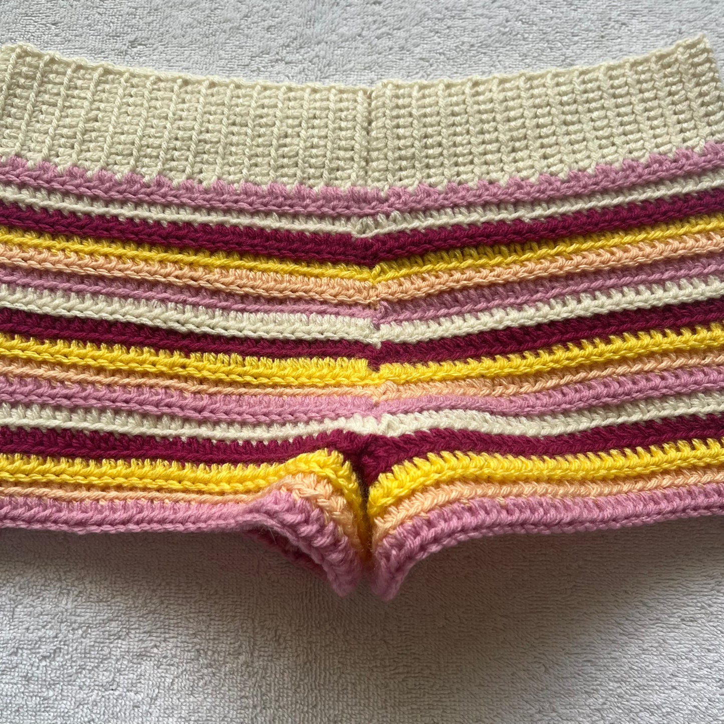 Crochet Mini Shorts Multicolor Pattern Stripes | Beach Outfit Mini Shorts | Summer Shorts | Y2K Mini Shorts | Cozy Hip Hugging Low Waisted