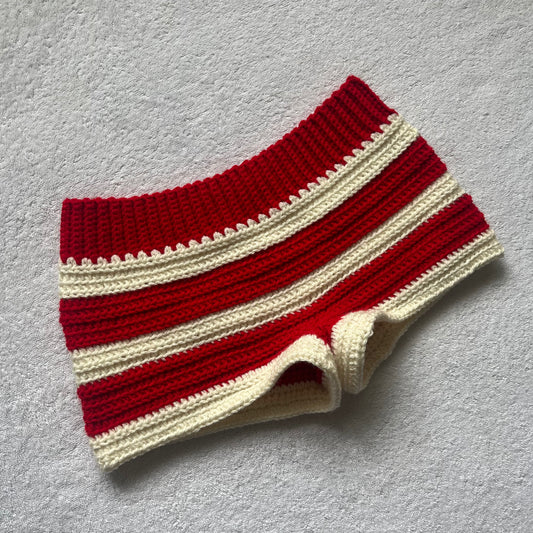 Crochet Mini Shorts Red & Cream Striped | Beach Outfit Mini Shorts | Summer Shorts | Y2K Mini Shorts | Hip Hugging Low Waisted