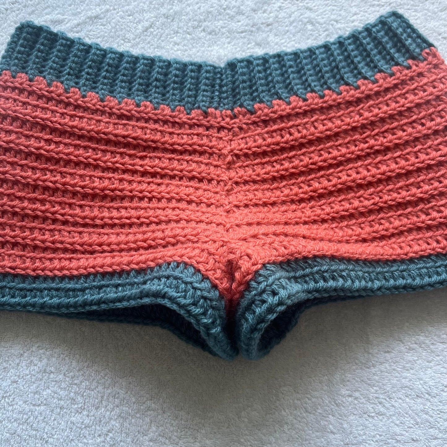 Crochet Mini Shorts Coral & Blue | Beach Outfit Mini Shorts | Summer Shorts | Y2K Mini Shorts | Hip Hugging Low Waisted