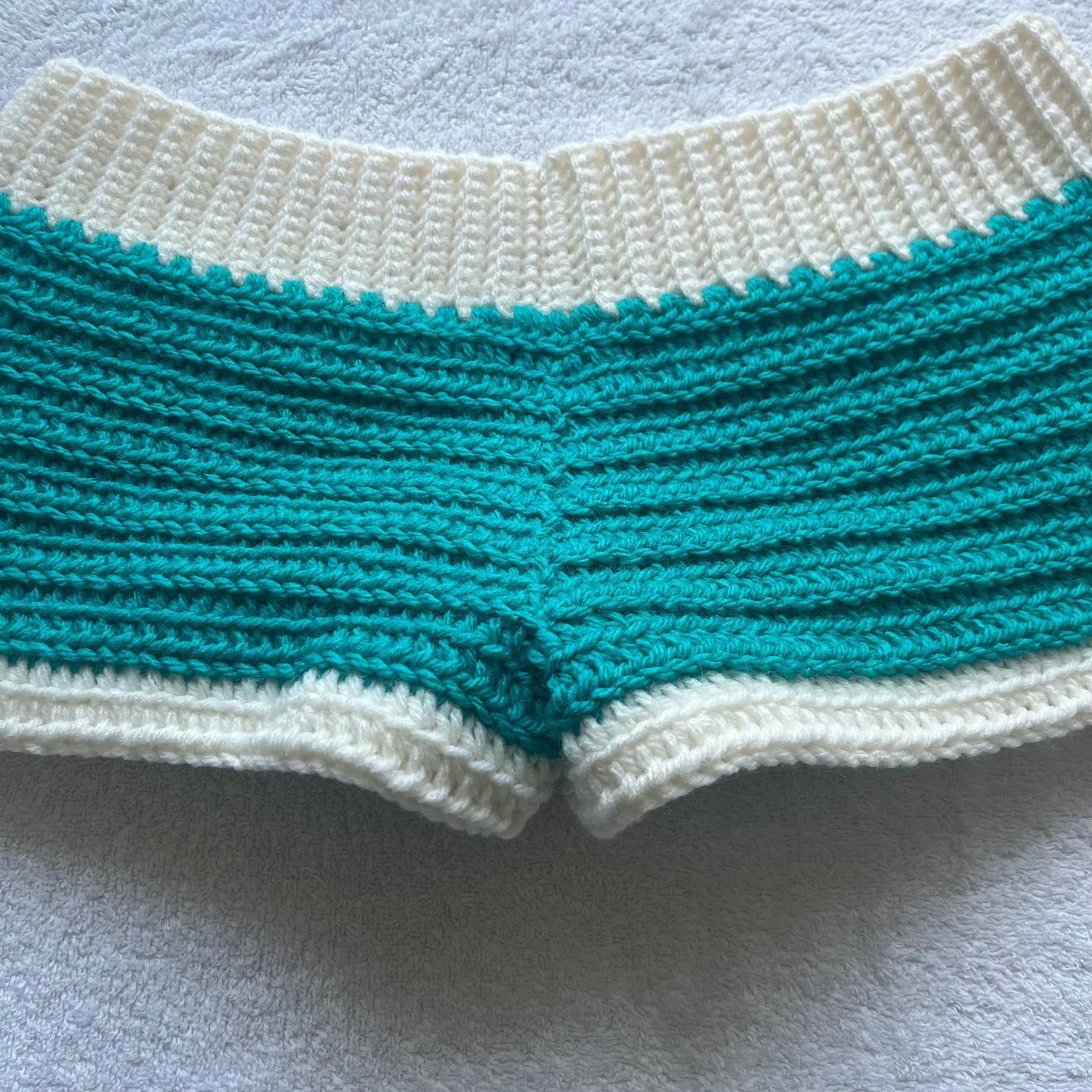 Crochet Mini Shorts Blue & Ivory | Beach Outfit Mini Shorts | Summer Shorts | Y2K Mini Shorts | Hip Hugging Low Waisted