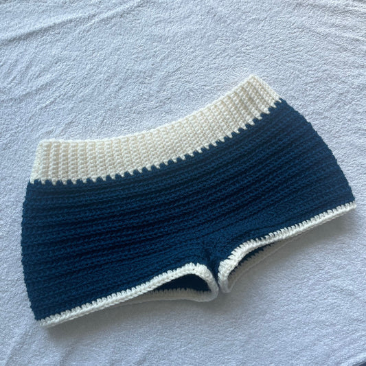 Crochet Mini Shorts Navy & Ivory | Beach Outfit Mini Shorts | Summer Shorts | Y2K Mini Shorts | Hip Hugging Low Waisted