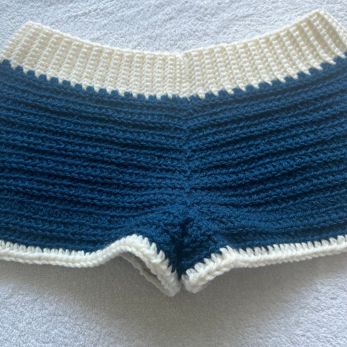Crochet Mini Shorts Navy & Ivory | Beach Outfit Mini Shorts | Summer Shorts | Y2K Mini Shorts | Hip Hugging Low Waisted