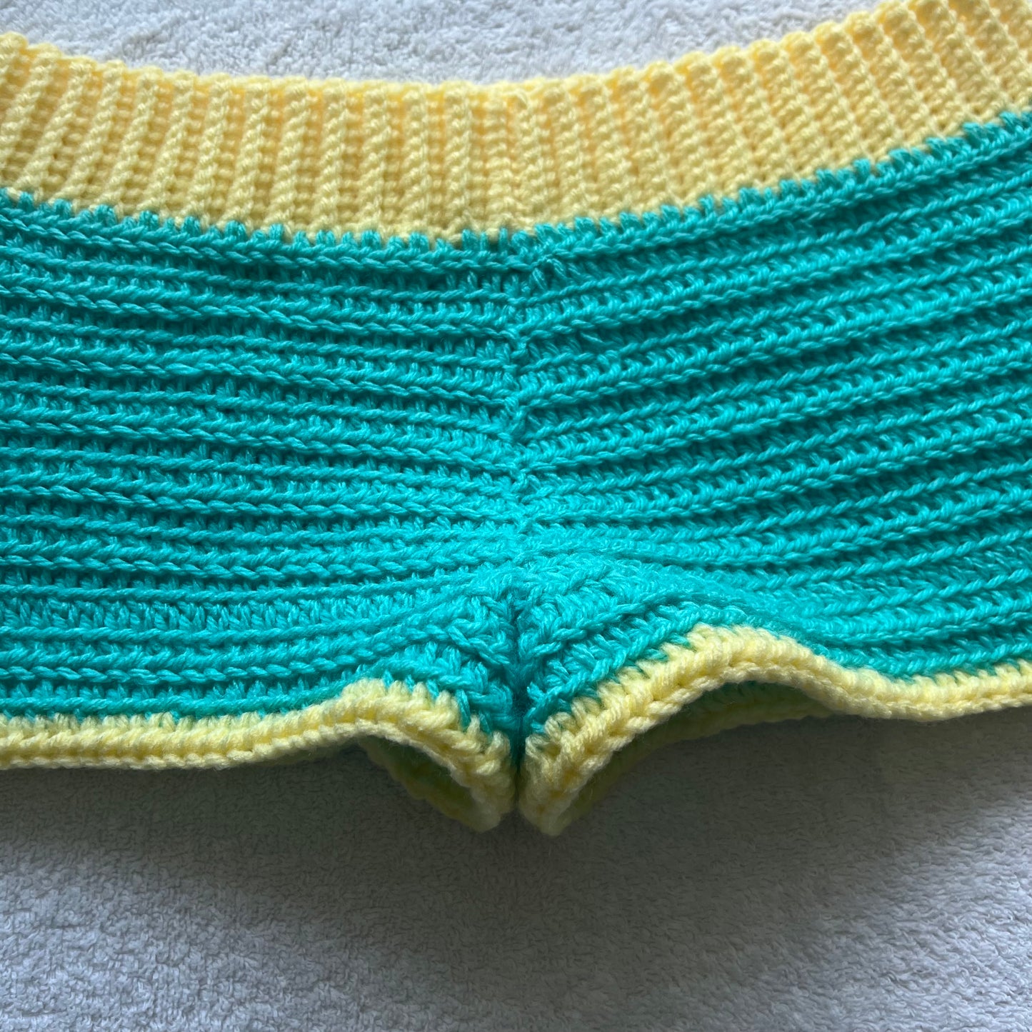 Crochet Mini Shorts Blue & Yellow | Beach Outfit Mini Shorts | Summer Shorts | Y2K Mini Shorts | Hip Hugging Low Waisted