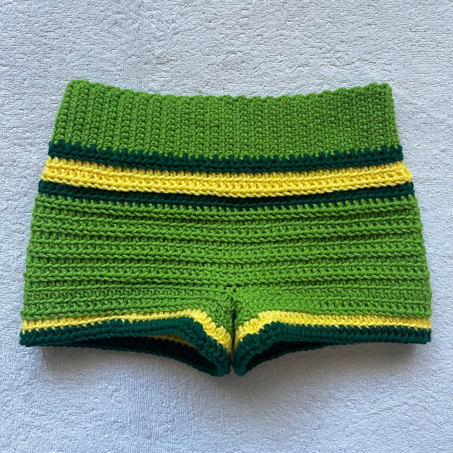 Christmas Crochet Mini Shorts, Green & Yellow | Cozy Winter Pajamas Mini Shorts | Cute Christmas Holiday Outfit | Low Waisted Shorts