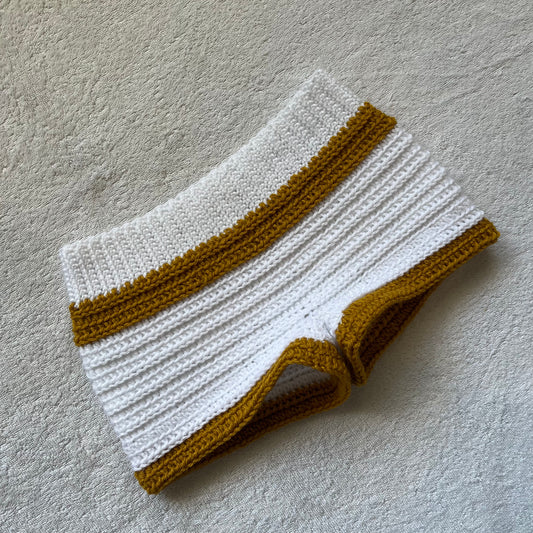 Christmas Angel Crochet Mini Shorts, White & Gold | Cozy Winter Pajamas Mini Shorts | Christmas Holiday Outfit | Hip Hugging, Low Waisted