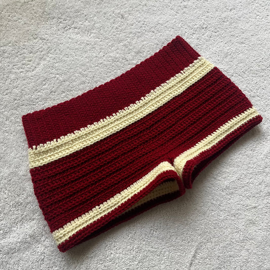 Red Velvet & Cream Crochet Mini Shorts | Beach Outfit Mini Shorts | Summer Shorts | Y2K Mini Shorts | Low Waisted | Pajamas | Handmade