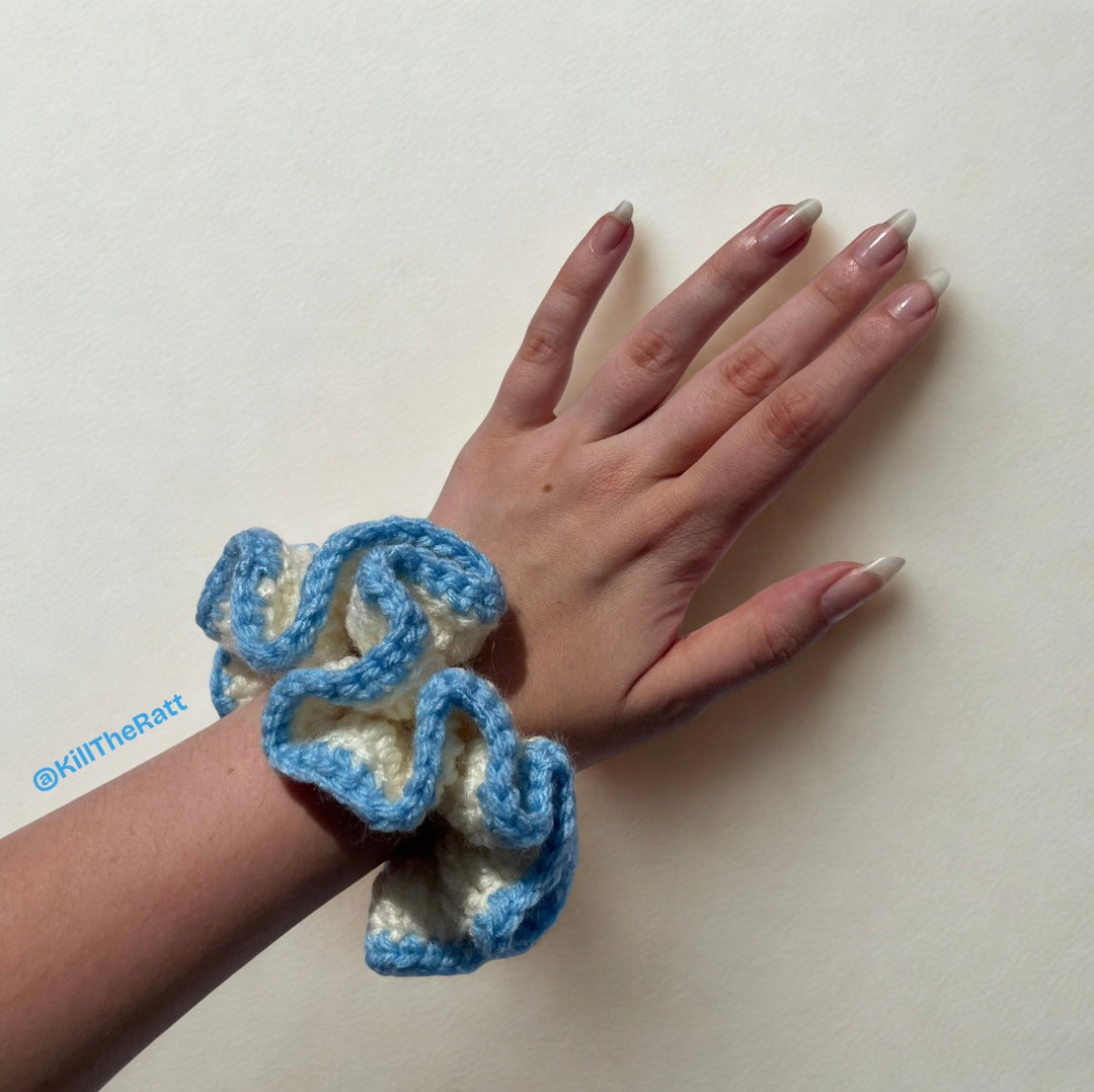 Crochet Scrunchie Trio Set | Pink, Black, Blue Scrunchies | Hair Care | Soft Stretchy Crochet Hair Scrunchies | Thick Hair Scrunchies