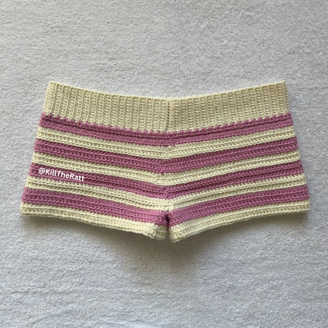 Crochet Mini Shorts Pink & Cream Striped | Beach Outfit Mini Shorts | Summer Shorts | Y2K Mini Shorts | Hip Hugging Low Waisted