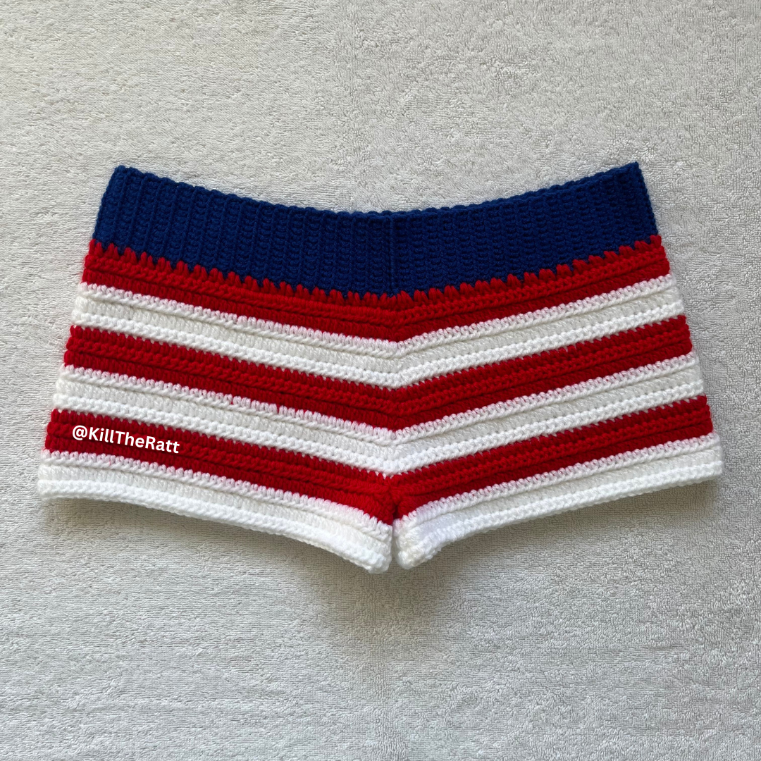 American Flag Crochet Mini Shorts | Red, White, Blue | Beach Outfit Mini Shorts | Summer Shorts | Y2K Mini Shorts | Hip Hugging Low Waisted