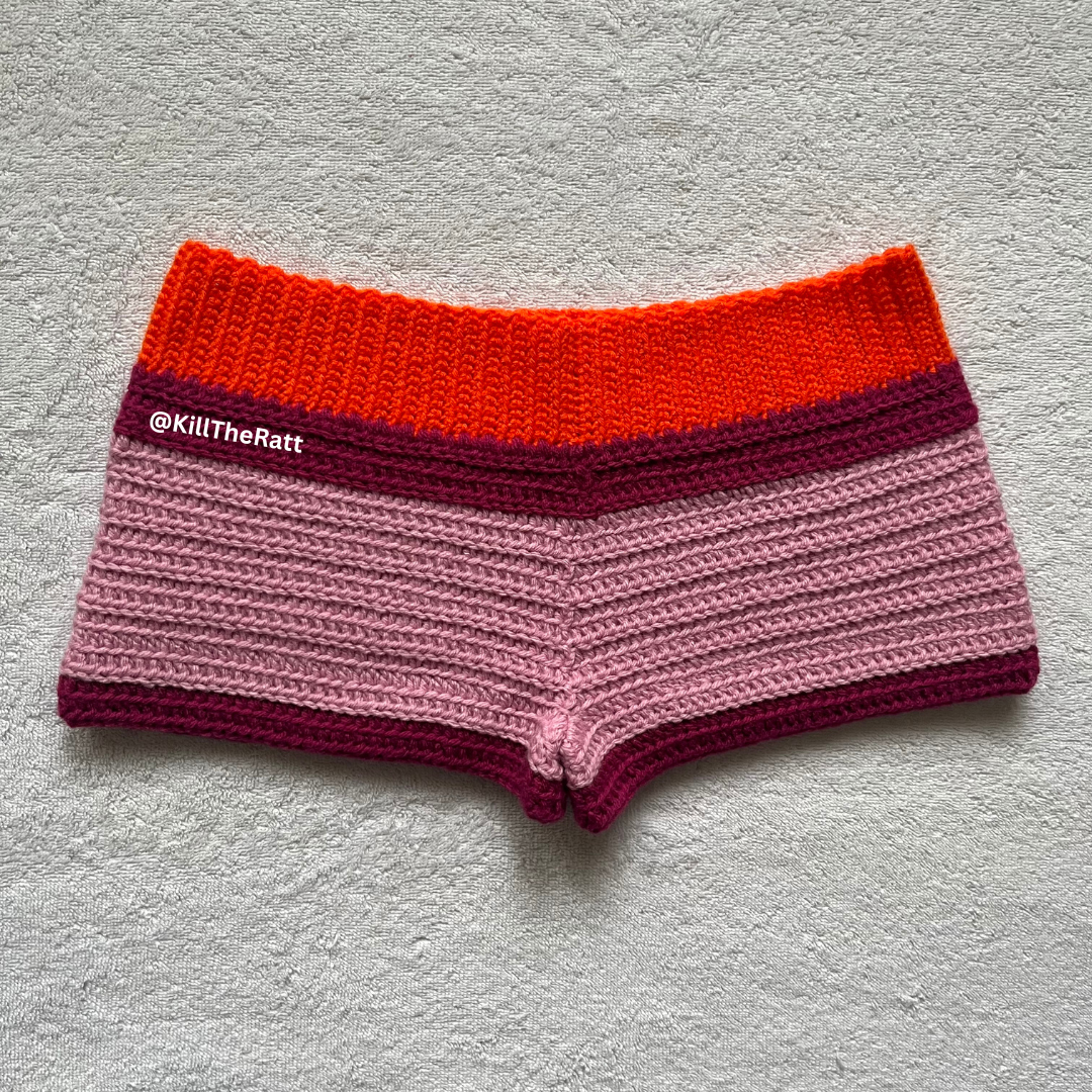Crochet Mini Shorts Orange & Pink w/Magenta Stripe | Beach Outfit Mini Shorts | Summer Shorts | Y2K Mini Shorts | Low Waisted | Pajama set