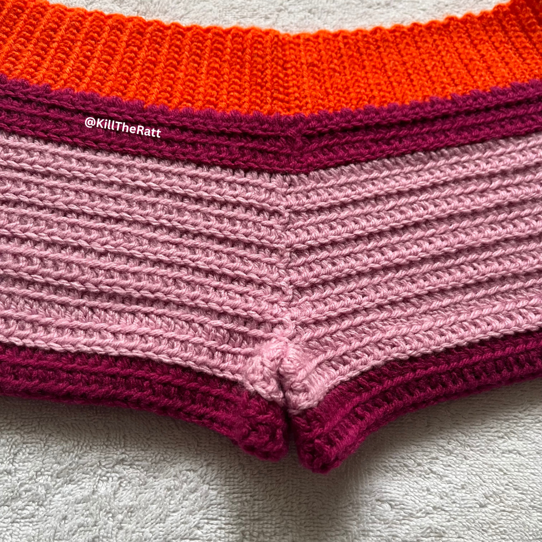 Crochet Mini Shorts Orange & Pink w/Magenta Stripe | Beach Outfit Mini Shorts | Summer Shorts | Y2K Mini Shorts | Low Waisted | Pajama set