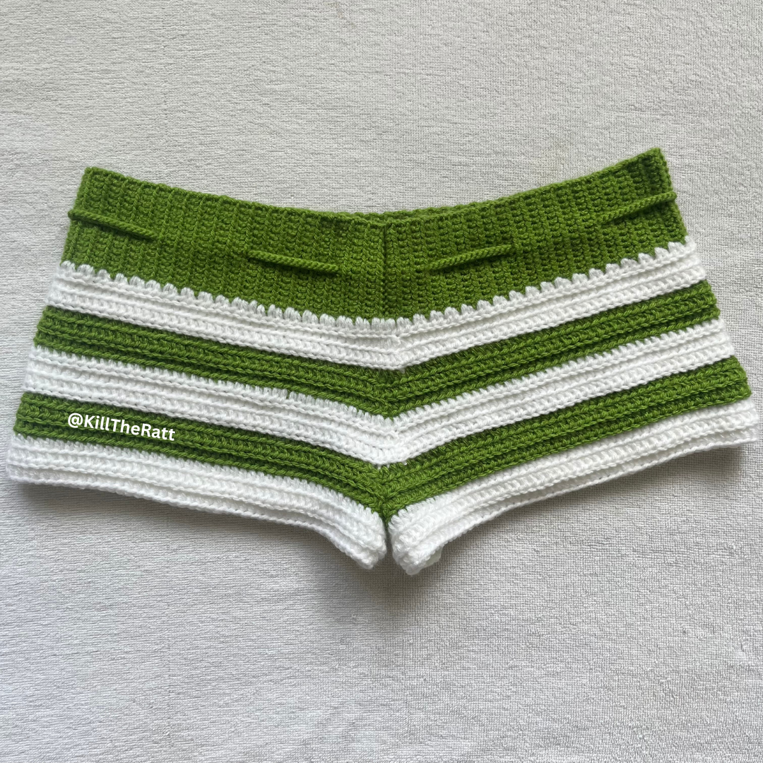 Crochet Mini Shorts Green & White Stripped | Beach Outfit Mini Shorts | Summer Shorts | Y2K Mini Shorts | Hip Hugging Low Waisted