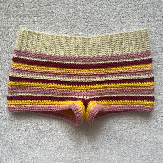 Crochet Mini Shorts Multicolor Pattern Stripes | Beach Outfit Mini Shorts | Summer Shorts | Y2K Mini Shorts | Cozy Hip Hugging Low Waisted