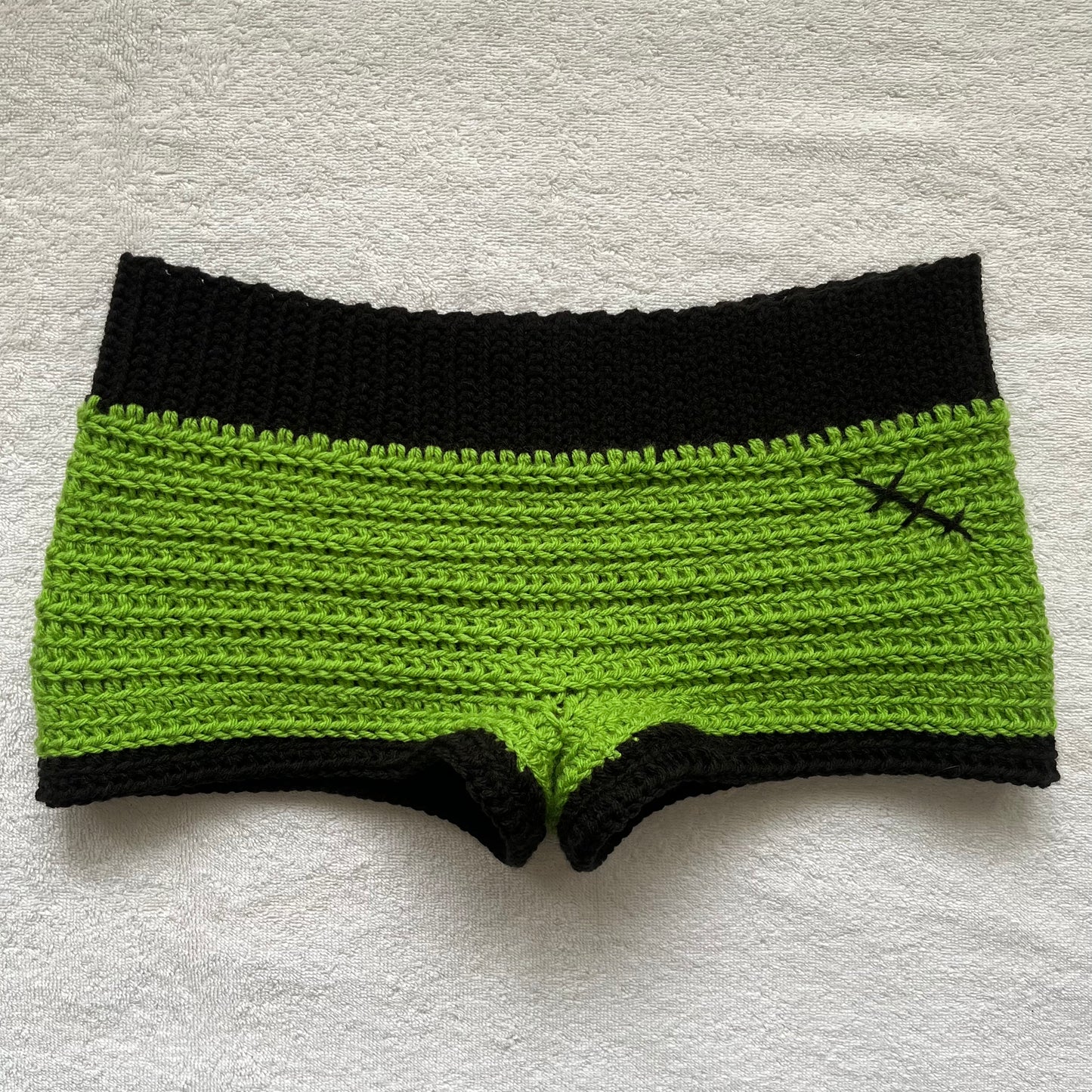 Crochet Halloween Frankenstein Mini Shorts | Beach Outfit Mini Shorts | Cozy Shorts | Halloween Costume Shorts | Hip Hugging Low Waisted