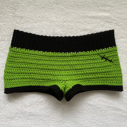 Crochet Halloween Frankenstein Mini Shorts | Beach Outfit Mini Shorts | Cozy Shorts | Halloween Costume Shorts | Hip Hugging Low Waisted