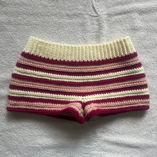 Crochet Mini Shorts Pink & Cream | Beach Outfit Mini Shorts | Summer Shorts | Y2K Mini Shorts | Hip Hugging Low Waisted