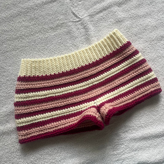 Crochet Mini Shorts Pink & Cream | Beach Outfit Mini Shorts | Summer Shorts | Y2K Mini Shorts | Hip Hugging Low Waisted