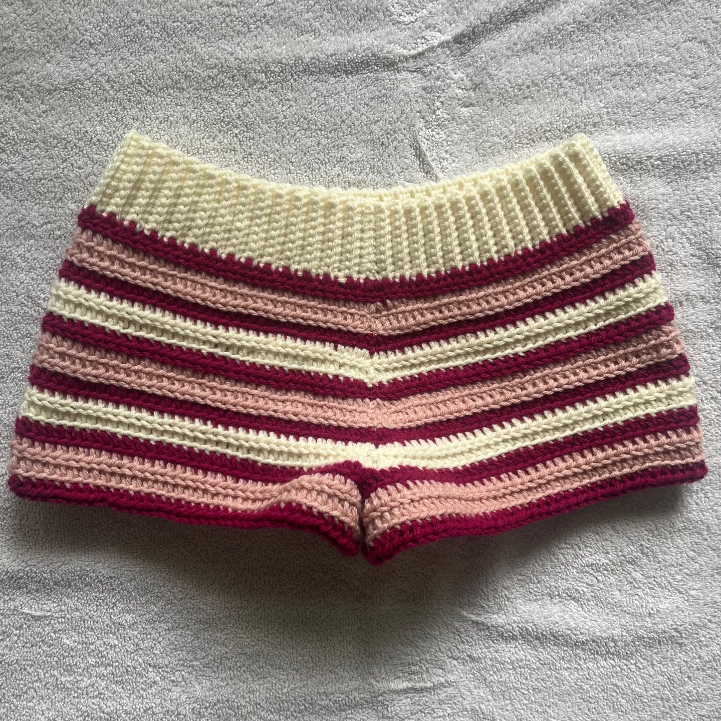 Crochet Mini Shorts Pink & Cream | Beach Outfit Mini Shorts | Summer Shorts | Y2K Mini Shorts | Hip Hugging Low Waisted