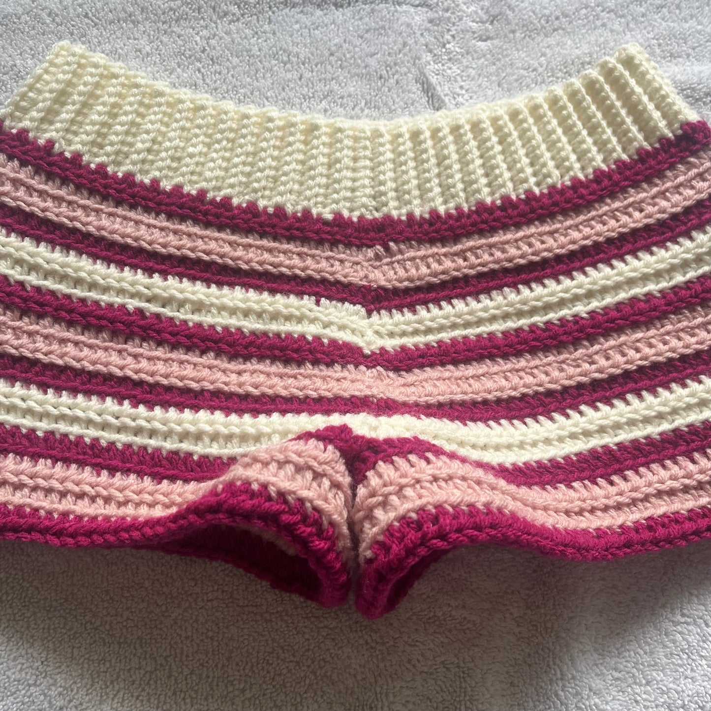Crochet Mini Shorts Pink & Cream | Beach Outfit Mini Shorts | Summer Shorts | Y2K Mini Shorts | Hip Hugging Low Waisted