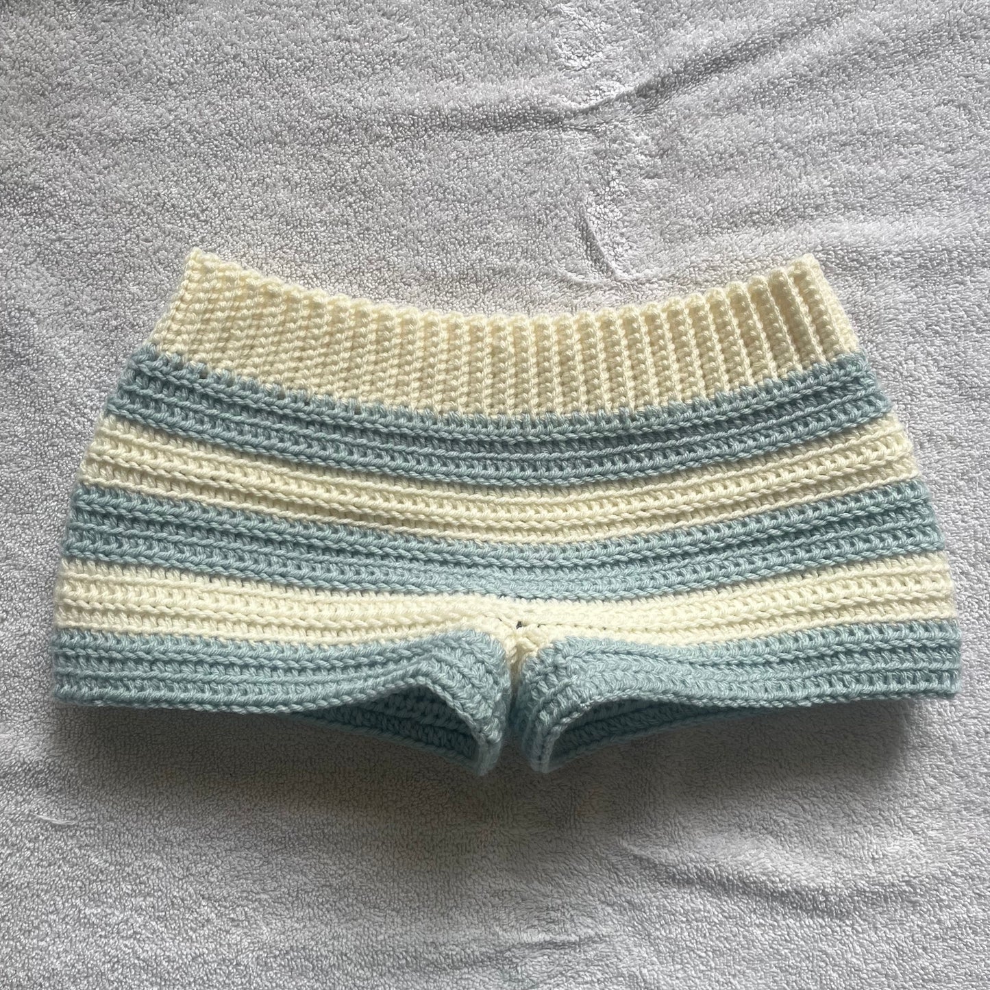 Crochet Mini Shorts Cream & Blue | Beach Outfit Mini Shorts | Summer Shorts | Y2K Mini Shorts | Hip Hugging Low Waisted