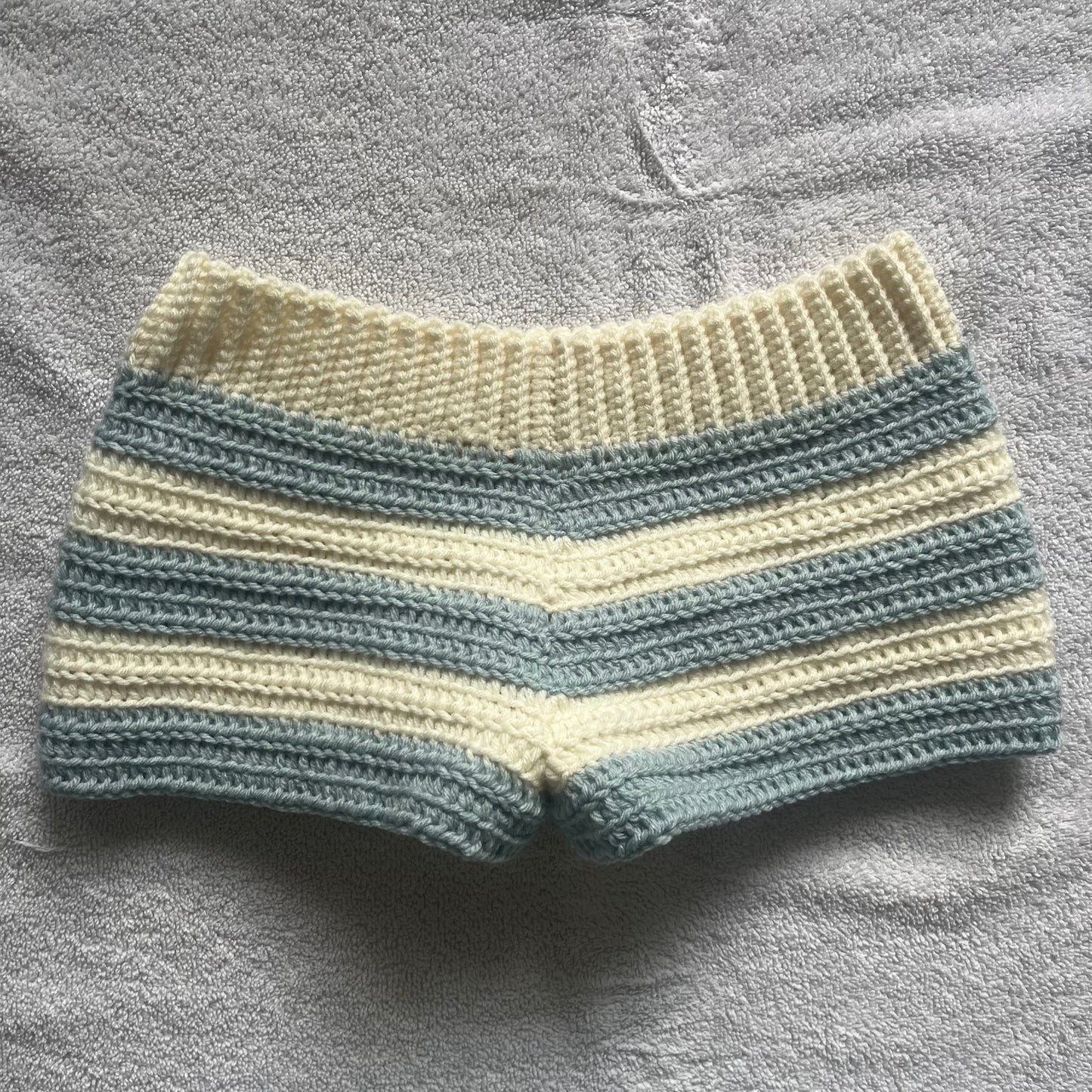 Crochet Mini Shorts Cream & Blue | Beach Outfit Mini Shorts | Summer Shorts | Y2K Mini Shorts | Hip Hugging Low Waisted