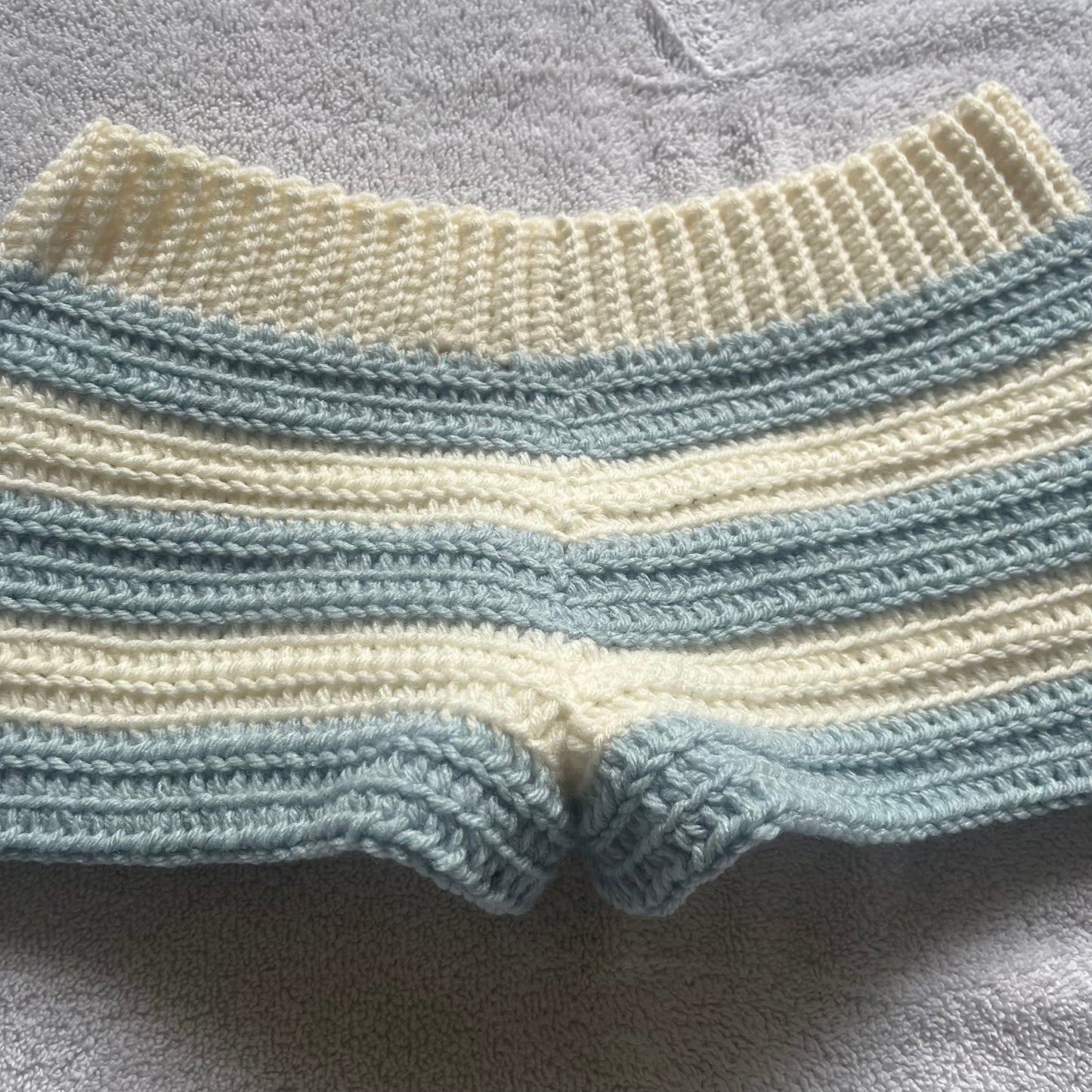 Crochet Mini Shorts Cream & Blue | Beach Outfit Mini Shorts | Summer Shorts | Y2K Mini Shorts | Hip Hugging Low Waisted