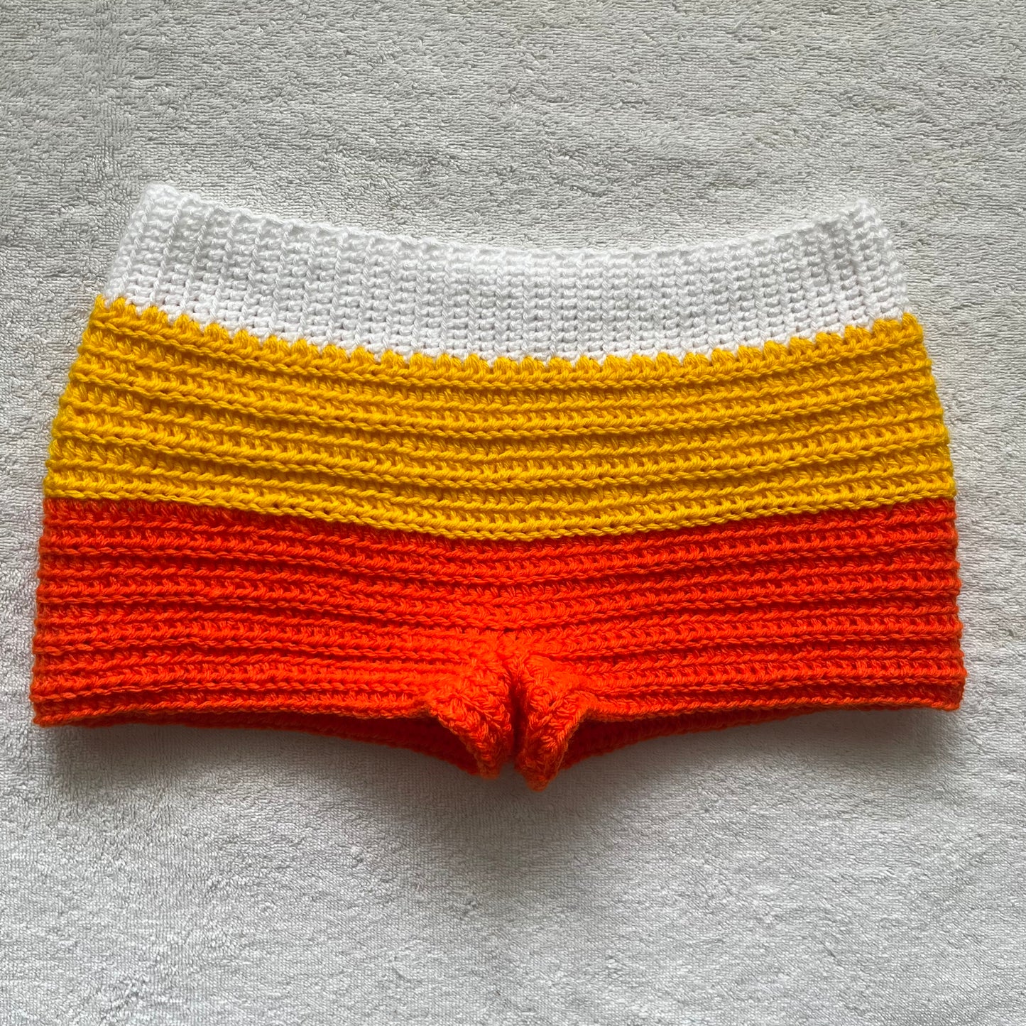 Crochet Halloween Mini Shorts Candy Corn | Beach Outfit Mini Shorts | Cozy Fall Shorts | Halloween Costume Shorts | Hip Hugging Low Waisted