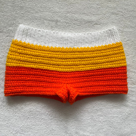 Crochet Halloween Mini Shorts Candy Corn | Beach Outfit Mini Shorts | Cozy Fall Shorts | Halloween Costume Shorts | Hip Hugging Low Waisted