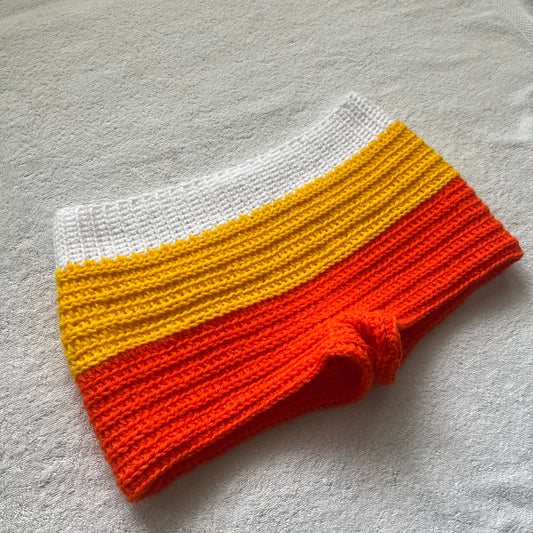 Crochet Halloween Mini Shorts Candy Corn | Beach Outfit Mini Shorts | Cozy Fall Shorts | Halloween Costume Shorts | Hip Hugging Low Waisted