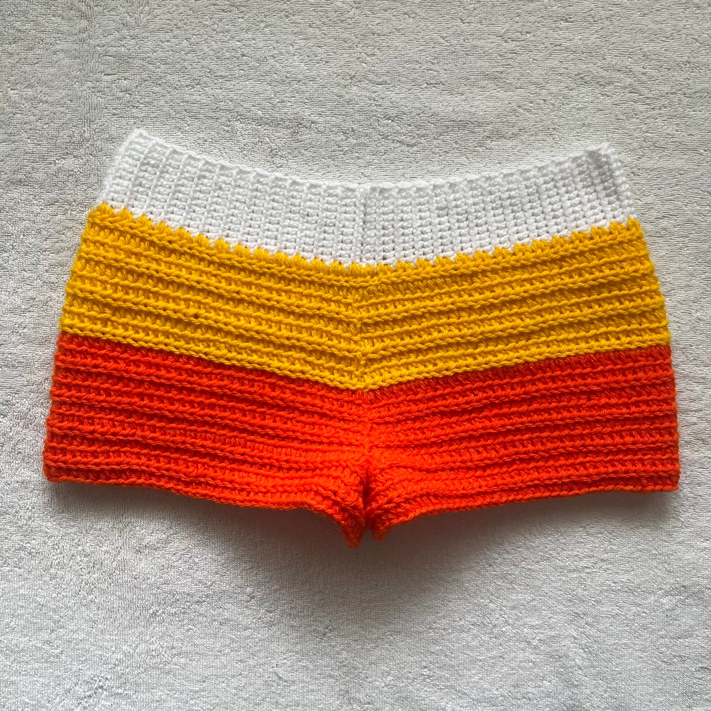 Crochet Halloween Mini Shorts Candy Corn | Beach Outfit Mini Shorts | Cozy Fall Shorts | Halloween Costume Shorts | Hip Hugging Low Waisted