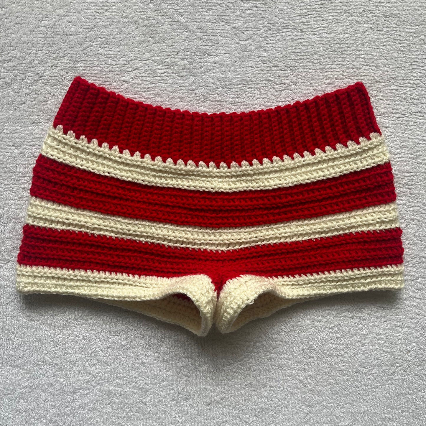 Crochet Mini Shorts Red & Cream Striped | Beach Outfit Mini Shorts | Summer Shorts | Y2K Mini Shorts | Hip Hugging Low Waisted