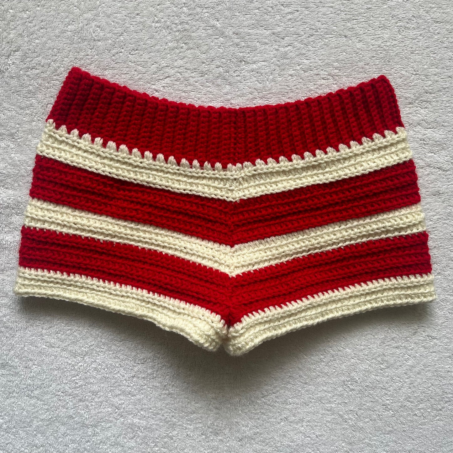 Crochet Mini Shorts Red & Cream Striped | Beach Outfit Mini Shorts | Summer Shorts | Y2K Mini Shorts | Hip Hugging Low Waisted