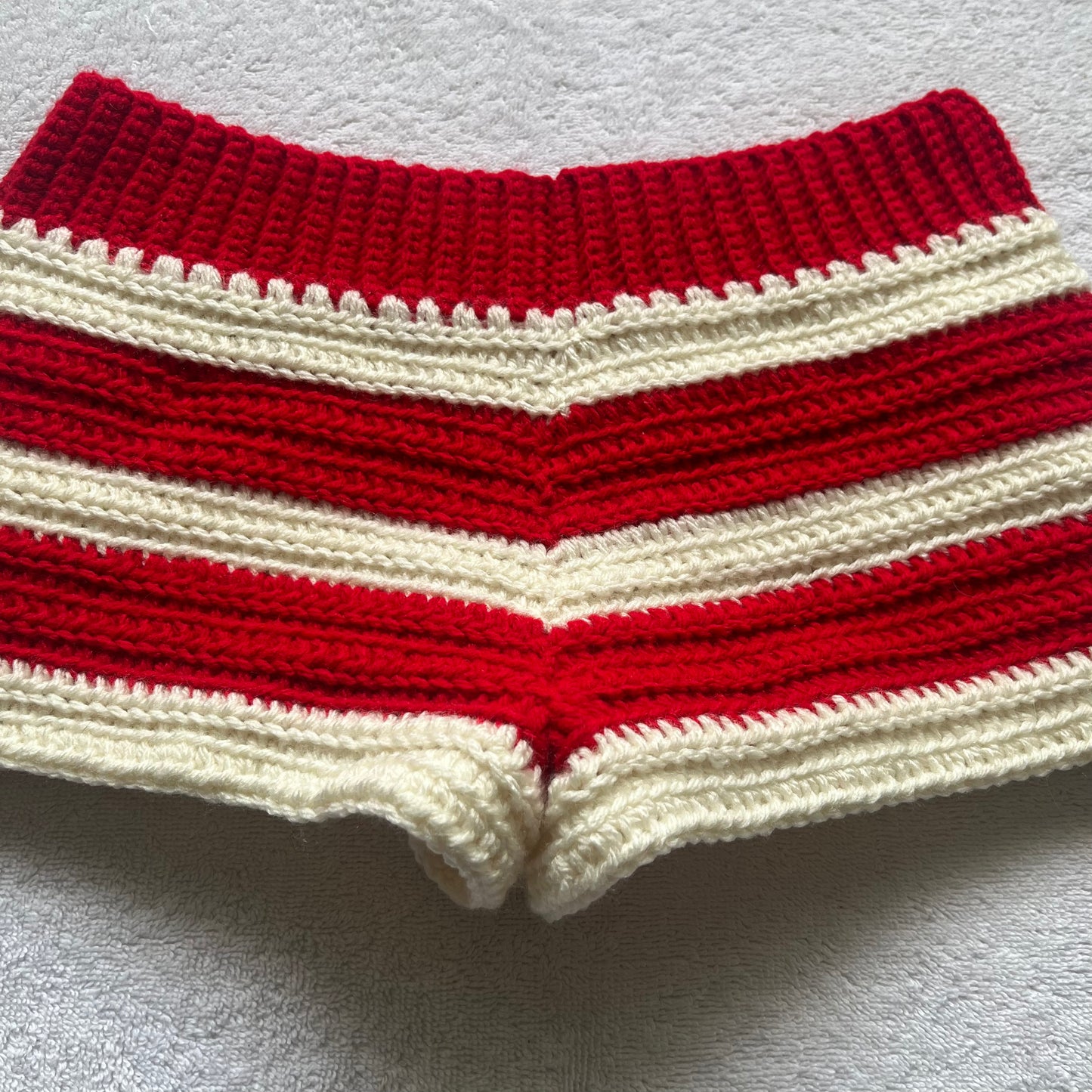 Crochet Mini Shorts Red & Cream Striped | Beach Outfit Mini Shorts | Summer Shorts | Y2K Mini Shorts | Hip Hugging Low Waisted