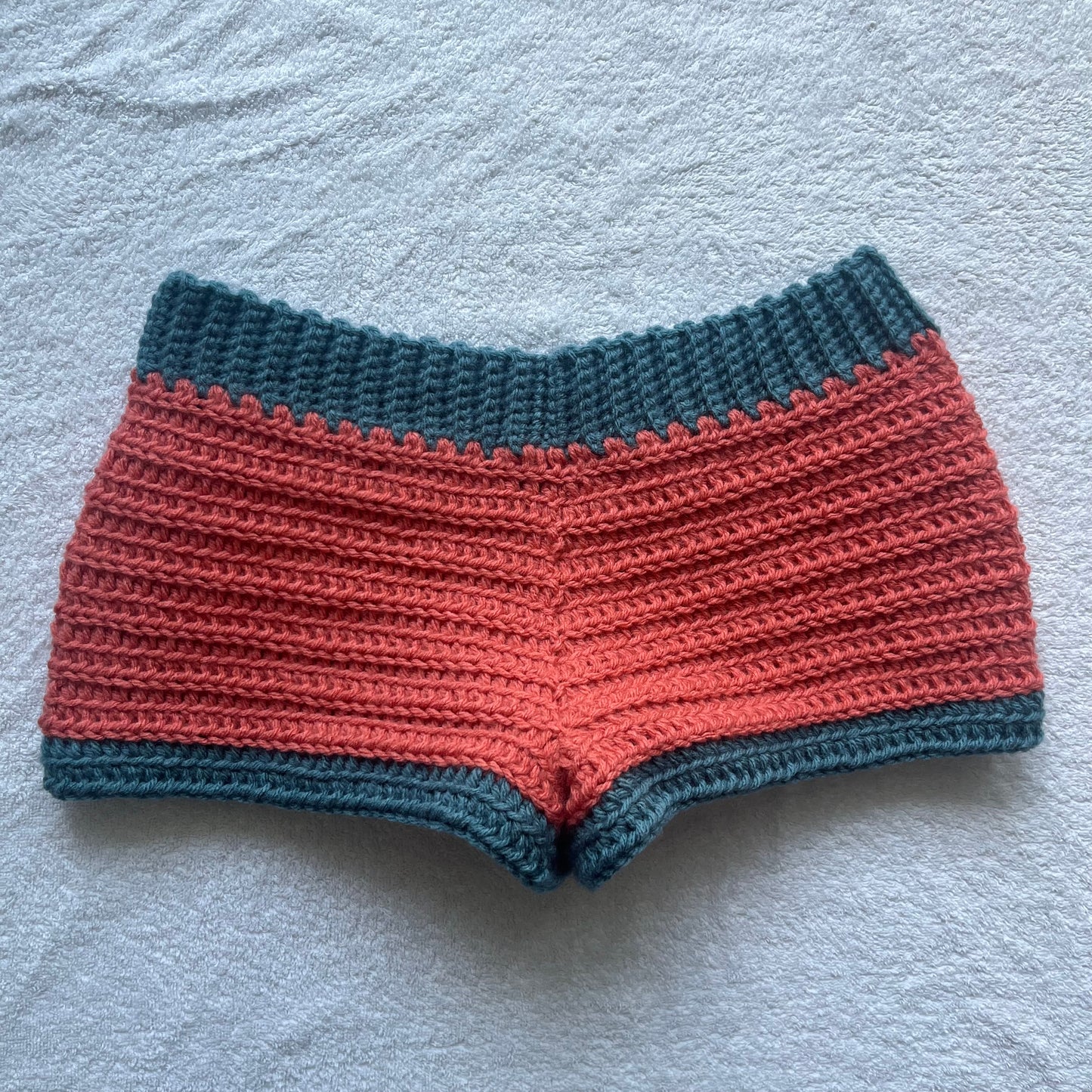 Crochet Mini Shorts Coral & Blue | Beach Outfit Mini Shorts | Summer Shorts | Y2K Mini Shorts | Hip Hugging Low Waisted