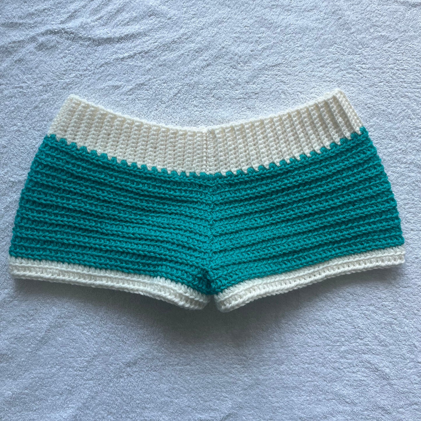 Crochet Mini Shorts Blue & Ivory | Beach Outfit Mini Shorts | Summer Shorts | Y2K Mini Shorts | Hip Hugging Low Waisted