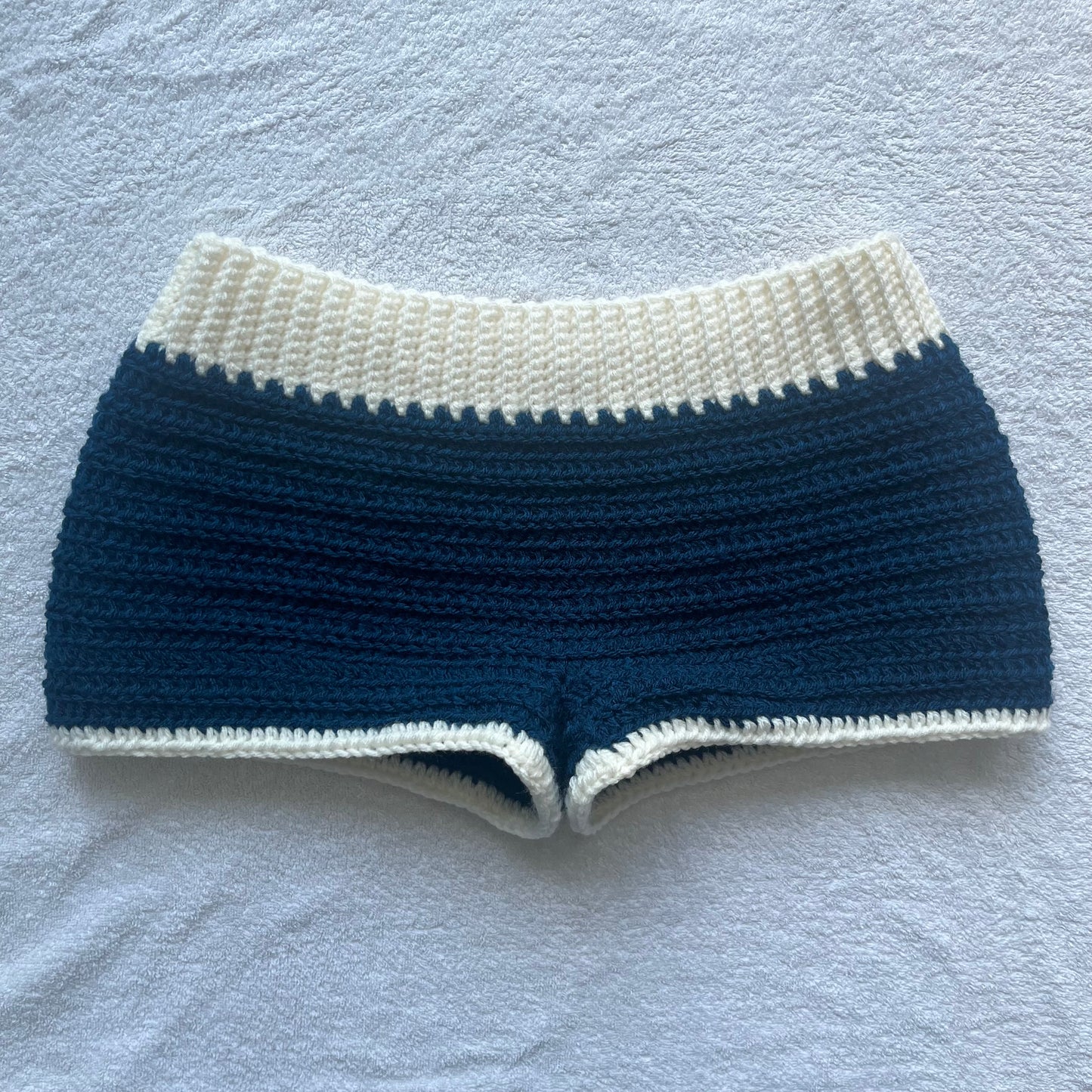 Crochet Mini Shorts Navy & Ivory | Beach Outfit Mini Shorts | Summer Shorts | Y2K Mini Shorts | Hip Hugging Low Waisted