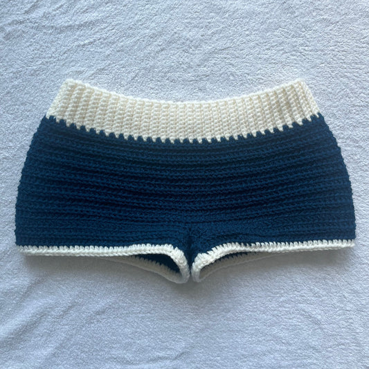 Crochet Mini Shorts Navy & Ivory | Beach Outfit Mini Shorts | Summer Shorts | Y2K Mini Shorts | Hip Hugging Low Waisted