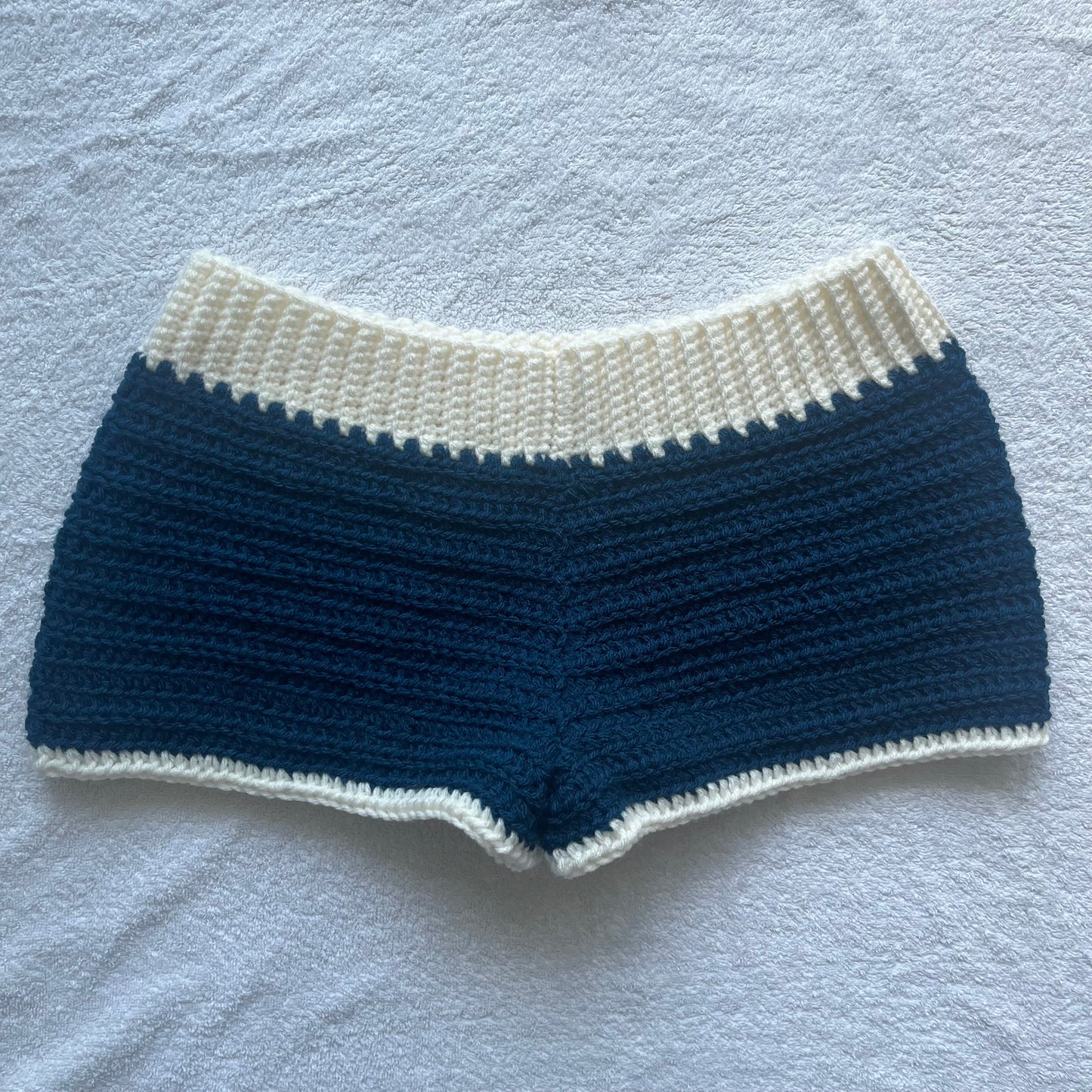 Crochet Mini Shorts Navy & Ivory | Beach Outfit Mini Shorts | Summer Shorts | Y2K Mini Shorts | Hip Hugging Low Waisted