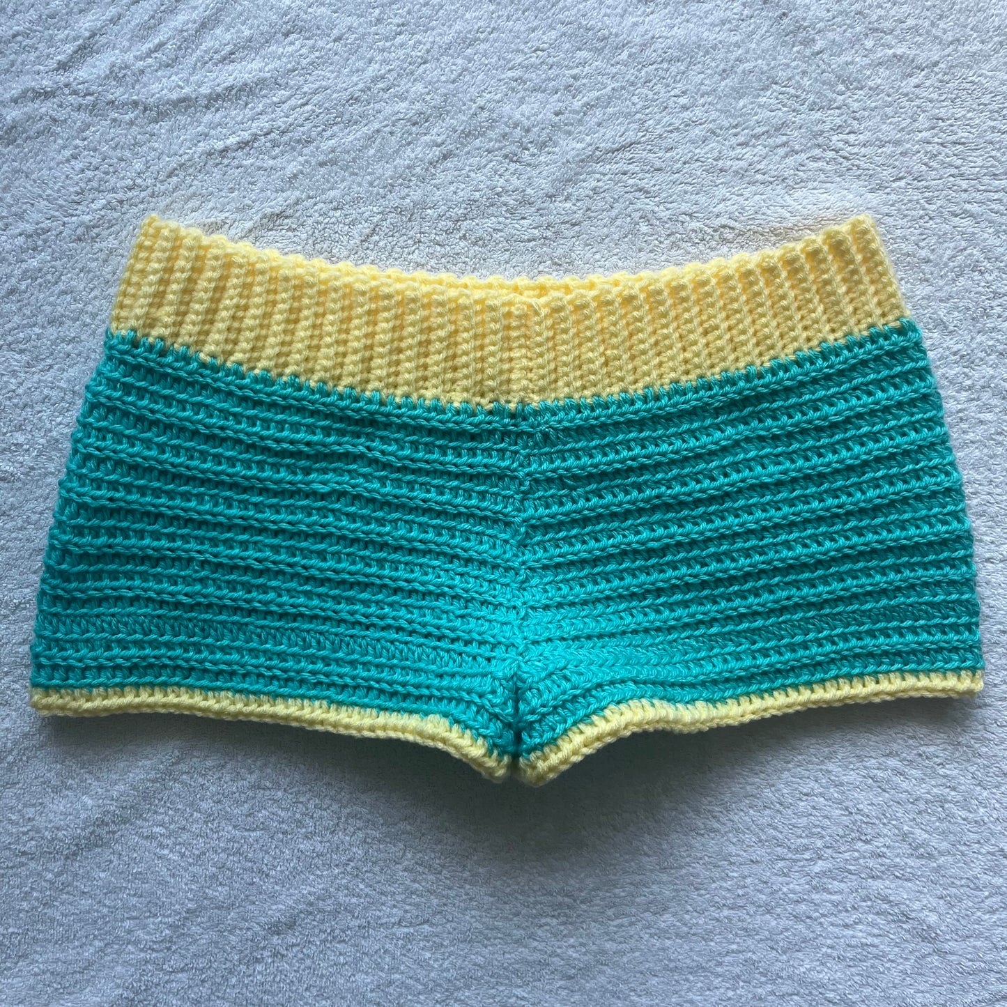 Crochet Mini Shorts Blue & Yellow | Beach Outfit Mini Shorts | Summer Shorts | Y2K Mini Shorts | Hip Hugging Low Waisted