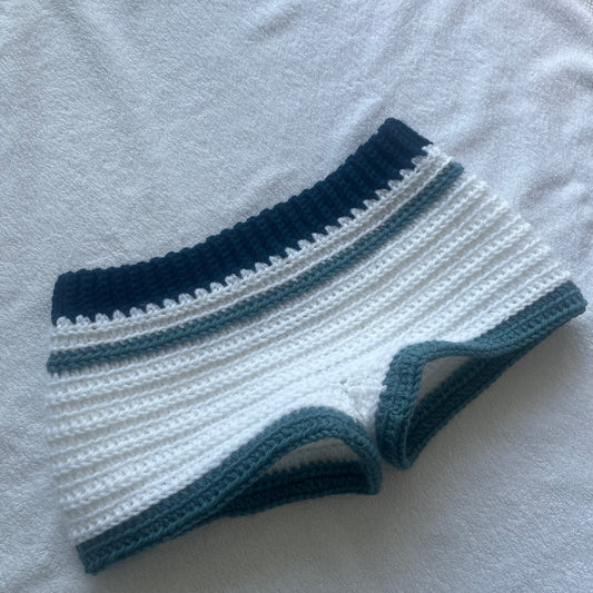 Crochet Mini Shorts Blue & White | Beach Outfit Mini Shorts | Summer Shorts | Y2K Mini Shorts | Hip Hugging Low Waisted