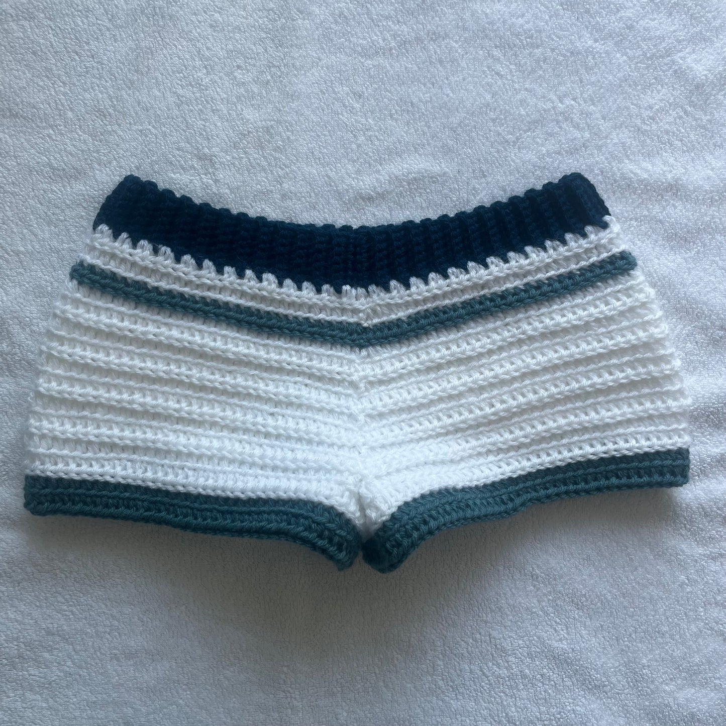 Crochet Mini Shorts Blue & White | Beach Outfit Mini Shorts | Summer Shorts | Y2K Mini Shorts | Hip Hugging Low Waisted