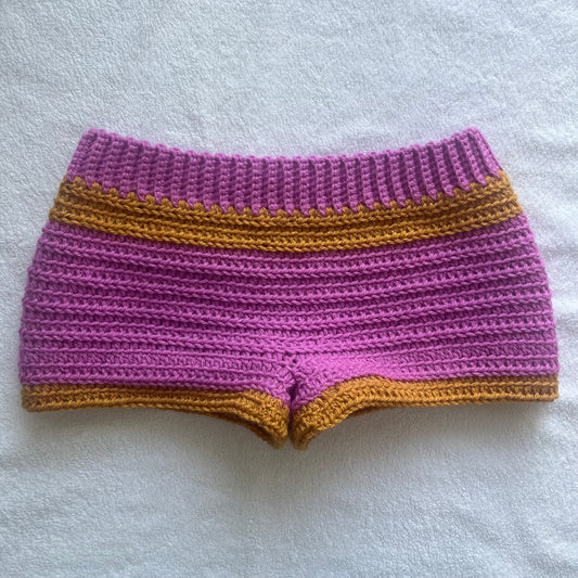 Crochet Mini Shorts Pink & Gold | Beach Outfit Mini Shorts | Summer Shorts | Y2K Mini Shorts | Hip Hugging Low Waisted