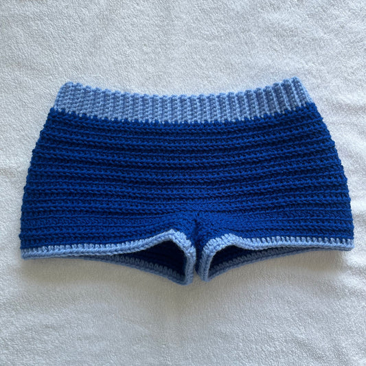 Crochet Mini Shorts Blue & Light Blue | Beach Outfit Mini Shorts | Summer Shorts | Y2K Mini Shorts | Hip Hugging Low Waisted