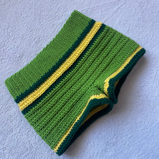 Christmas Crochet Mini Shorts, Green & Yellow | Cozy Winter Pajamas Mini Shorts | Cute Christmas Holiday Outfit | Low Waisted Shorts