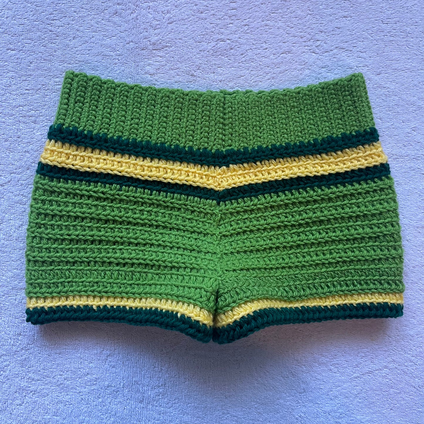 Christmas Crochet Mini Shorts, Green & Yellow | Cozy Winter Pajamas Mini Shorts | Cute Christmas Holiday Outfit | Low Waisted Shorts