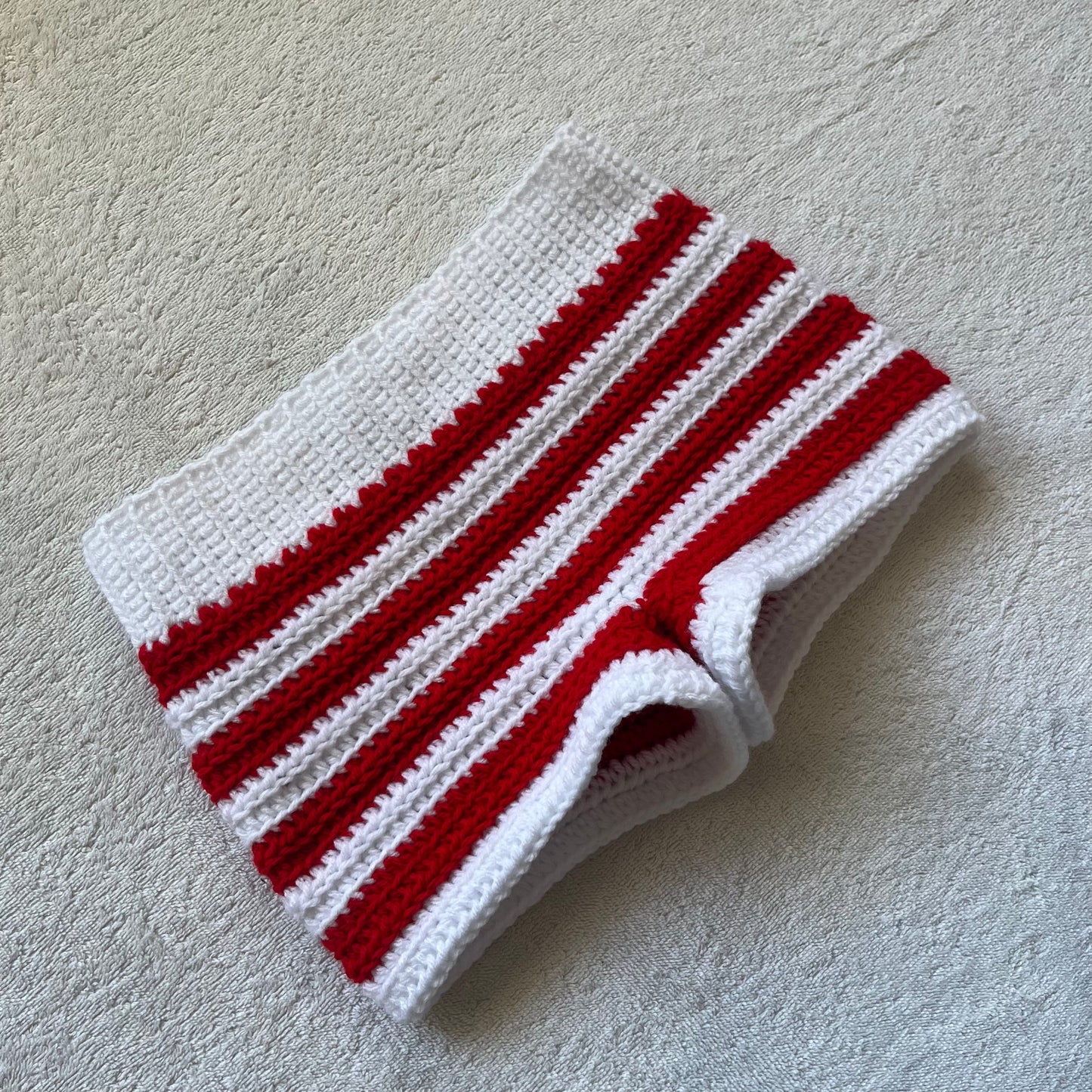 Christmas Candy Cane Crochet Mini Shorts, White & Red | Cozy Winter Pajamas Shorts | Christmas Holiday Outfit | Low Waisted Mini Shorts