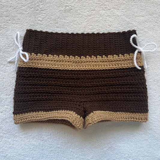 Christmas Crochet Brown Mini Shorts w/Bows | Cozy Winter Pajamas Outfit Mini Shorts | Christmas Holiday Outfit | Hip Hugging Low Waisted