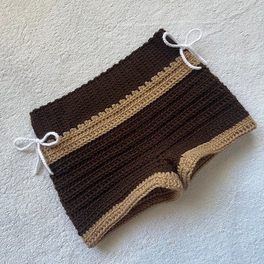 Christmas Crochet Brown Mini Shorts w/Bows | Cozy Winter Pajamas Outfit Mini Shorts | Christmas Holiday Outfit | Hip Hugging Low Waisted