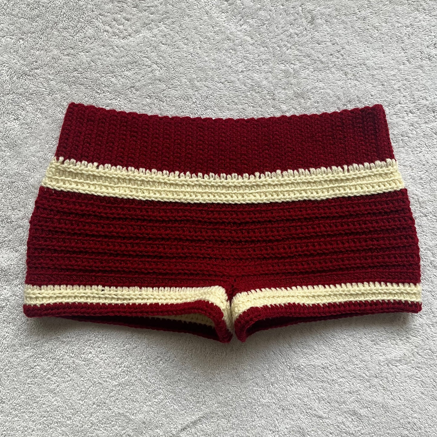 Red Velvet & Cream Crochet Mini Shorts | Beach Outfit Mini Shorts | Summer Shorts | Y2K Mini Shorts | Low Waisted | Pajamas | Handmade