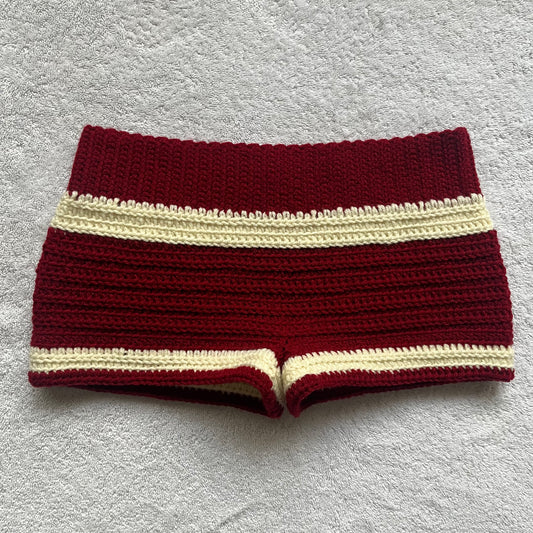 Red Velvet & Cream Crochet Mini Shorts | Beach Outfit Mini Shorts | Summer Shorts | Y2K Mini Shorts | Low Waisted | Pajamas | Handmade